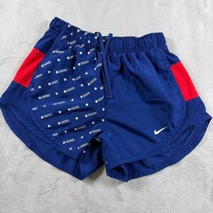 Nike Women's Blue Athletic Shorts with Red Accents